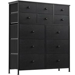 12 Drawer Dresser For Bedroom Chest Of Drawers Closets Large Capacity Organizer Tower Steel Frame Wooden Top Living Room Entryway Office (Black Grey) YLZ12B8