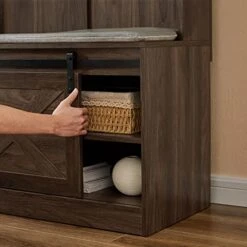 Herumi Vintage Entryway Shoes And Coat Organizers With Storage Cabinet And Seat Bench,Hall Tree With Storage Drawers And Sliding Barn Door -Safavieh Furniture 41kqCGb2jTL