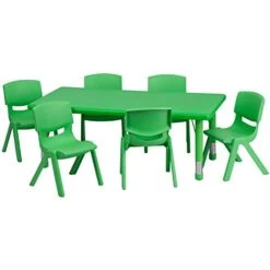 Flash Furniture 24''W X 48''L Rectangular Green Plastic Height Adjustable Activity Table Set With 6 Chairs