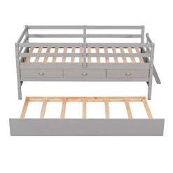Twin Size Low Loft Bed With Trundle And Storage Drawers,Wood Bed Frame With Full Safety Fence For Kids Girls Boys(Grey) -Safavieh Furniture 41ktBYoMmEL