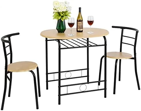 VINGLI 3 Piece Dining Set,Small Kitchen Table Set For 2,Breakfast Table Set,Kitchen Wooden Table And 2 Chairs For Small Space/Dining Room/Apartment,Metal Frame,Wine Rack,White&Light Oak 7 VINGLI 3 Piece Dining Set,Small Kitchen Table Set For 2,Breakfast Table Set,Kitchen Wooden Table And 2 Chairs For Small Space/Dining Room/Apartment,Metal Frame,Wine Rack,White&Light Oak - Image 7