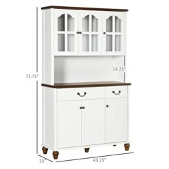 HOMCOM Kitchen Buffet With Hutch, Freestanding Pantry Cabinet With 6 Soft Closing Doors, 2 Drawers And 3-Level Adjustable Shelves, Storage Cabinet For Living Room, Dining Room, White -Safavieh Furniture 41kwI9EJMCL