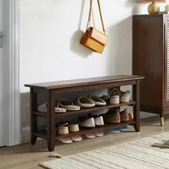 Dewfig Shoe Rack Bench, 3-Tier Shoe Shelf Organizer,10-Pairs Entryway Storage Bench For Hallway, Bedroom, Living Room, Bedroom, Hold Up To 550 Lbs, Solid Wood, Natural -Safavieh Furniture 41kzWyoIDIL. AC