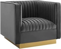 Modway Sanguine Vintage Glamour Channel Tufted Performance Velvet Upholstered Sofa In Gray -Safavieh Furniture 41kzyXMiENL. AC