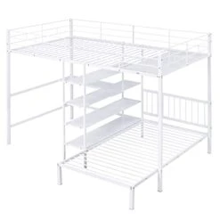 GAOWEI Bunk Bed With Desk,Full Over Twin Metal Bunk Bed With Built-in Desk, Shelves And Ladder,bunk Bed With Desk,Twin Over Full Bunk Bed,Twin Over Full Bunk Beds (White) -Safavieh Furniture 41l2aRXqafL