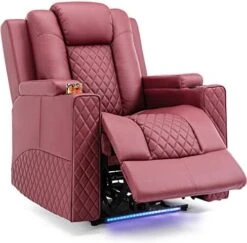 Power Recliner Chair, Electric Massage Recliner Sofa With Cup Holders And LED Lighting, PU Leather Reclining Chair For Living Room, Home Theater Seating(Black) -Safavieh Furniture 41lAm6JWFRL. AC