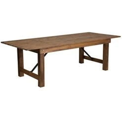 Flash Furniture HERCULES Series 8' X 40" Rectangular Antique Rustic Solid Pine Folding Farm Table
