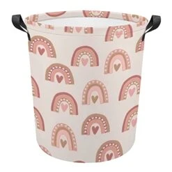 Hearts And Rainbows Laundry Storage Basket Waterproof Foldable Laundry Hamper With Handles For Baby Nursery College Dorms Kids Bedroom