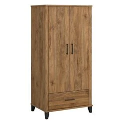 Bush Furniture Somerset Tall Kitchen Pantry Cabinet With Doors And Drawer In Fresh Walnut