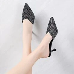 MatureGirl Sandals Women Fashion Summer Women Sandals Pointed Toe Rhinestones High Heeled Hollow Comfortable And Sexy House Gifts Women (Black, 7.5) -Safavieh Furniture 41lYCbd8UOL