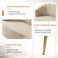 HULALA HOME Velvet Loveseat Sofa With Flower Shaped Back, Modern 2-Seater Sofa For Living Room Bedroom, Comfy Upholstered Small Love Seat Couch With Gold Legs, Tan -Safavieh Furniture 41ldX86yTTL