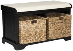 SAFAVIEH Home Collection Freddy Black/ Wicker Basket 2-Drawer Storage Bench With Cushion (Fully Assembled) -Safavieh Furniture 41lgZBiXWYL