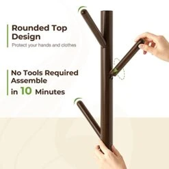 GREENSTELL Coat Rack, Wooden Coat Rack Freestanding With Shelf, Coat Tree With 4 Height Options 50.5"-72.6" For Clothes/Bag/Hats, Hanger Stand For Entryway/Living Room/Bedroom/Office, Brown -Safavieh Furniture 41lh3mVcGIL