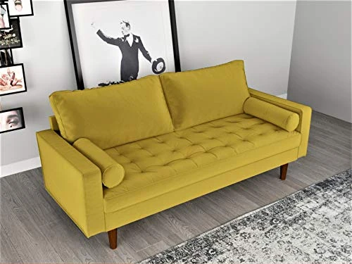 Container Furniture Direct S5459 Mid Century Modern Velvet Upholstered Tufted Living Room Sofa, 69.68" Goldenrod 1 Container Furniture Direct S5459 Mid Century Modern Velvet Upholstered Tufted Living Room Sofa, 69.68" Goldenrod