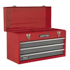 AP9243BB 3 Drawer Portable Tool Chest With Ball Bearing Slides Red/Grey, 25.5 X 53 X 34 Cm