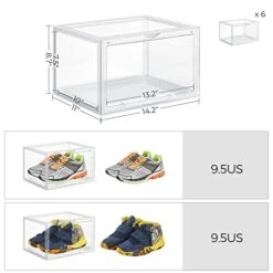 SONGMICS Shoe Boxes, Pack Of 6 Stackable Shoe Organizers With Clear Door For Sneakers, Plastic Shoe Storage For US Size 12, 14.2 X 11 X 8.7 Inches, Transparent ULSP06CW -Safavieh Furniture 41lxOYxrJDL