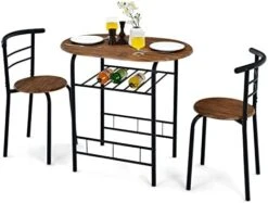 Giantex 3 Piece Dining Set Compact 2 Chairs And Table Set With Metal Frame And Shelf Storage Bistro Pub Breakfast Space Saving For Apartment And Kitchen (White & Natural) -Safavieh Furniture 41lxVkX xCL. AC