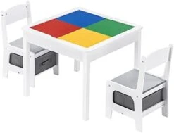 Wooden Kids Activity Table And Chair Set, 4-in-1 Building Blocks-Compatible Desk With Storage For Children And Toddler Drawing Reading Arts Crafts - Colorful -Safavieh Furniture 41lyrbvPp4L. AC