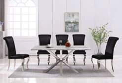 Goderfuu Marble Dining Table For 6 - Marble Dining Room Table With Silver Stainless Steel Base, 78 Inch Rectangle Dining Table Modern Dining Room Table For 6, Gray White Dining Table With Marble Top -Safavieh Furniture 41lzaFz0fDL