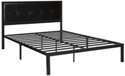Cherie Faux Leather Classic Platform Bed Frame With Steel Support Slats, Queen