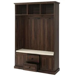 Hall Tree With Storage Bench Coat Rack With 2 Cabinet And 2 Drawers Wooden 47 Inch Mudroom Bench With Cushion And 3 Hooks For Mudrooms Organization Entryway Living Room, Tiger -Safavieh Furniture 41mDAwj9QwL
