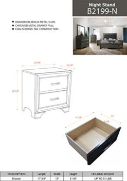 – 6-Piece Gray Wood With Faux Leather Headboard Queen Bedroom Set. Bed, Dresser, Mirror, Chest, 2 Night Stands -Safavieh Furniture 41mIb9C1a1L