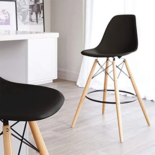 2xhome - Set Of Two (2) -Black- 25" Seat Height Molded Plastic Modern Counter Stools With Backs And Armless Natural Legs Wood Eiffel Legs Dowel-Leg 4 2xhome - Set Of Two (2) -Black- 25" Seat Height Molded Plastic Modern Counter Stools With Backs And Armless Natural Legs Wood Eiffel Legs Dowel-Leg - Image 4