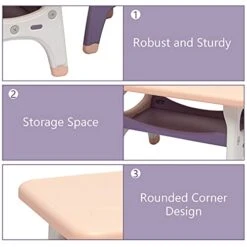 Kinsuite Children's Multi-Purpose Table And Chair Set, 1 Table And 2 Chairs, Storage Space, Easy To Clean, Suitable For Children's Drawing Writing Reading Games, Khaki And Purple -Safavieh Furniture 41mJtpfT6WS