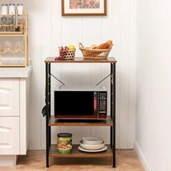 Giantex Kitchen Baker’s Rack, 3-Tier Microwave Stand With 10 Hooks, Industrial Style Standing Utility Storage Shelf & Spice Rack Organizer Wood Workstation Metal Frame (Rustic Brown & Black) -Safavieh Furniture 41mO6HqPjzL