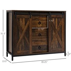 HOMCOM Industrial Farmhouse Buffet Cabinet, Kitchen Sideboard With Sliding Barn Doors, Three Drawers And Adjustable Shelves For Living Room, Rustic Brown -Safavieh Furniture 41mV6FWqYlL