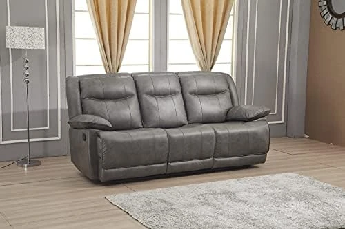Betsy Furniture Bonded Leather Reclining Sofa Couch Set Living Room Set 8006 (Grey, Glider Chair) 5 Betsy Furniture Bonded Leather Reclining Sofa Couch Set Living Room Set 8006 (Grey, Glider Chair) - Image 5