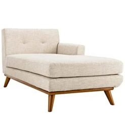 Modway Engage Mid-Century Modern Upholstered Fabric Right-Arm Chaise In Beige
