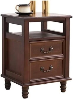 FURUIWUFENG Nightstand Nightstand With 2 Drawer, Wood Bedside Tables Retro Handle Storage Cabinet Mid Century Style For Bedroom Living Room, 13.7" L X12.6 W X21.6 H End Table (Color : Walnut Color) -Safavieh Furniture 41mZaaRwd8S. AC 1
