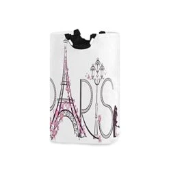 Romantic Paris Large Laundry Hamper, Butterfly Eiffel Tower Laundry Baskets With Handle, Durable Oxford Storage Basket, Portable Folding Clothes Hamper For Nursery, College Dorm, Bedroon, Bathroom