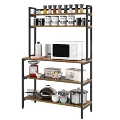 HITHOS Industrial 5-Tier Kitchen Bakers Rack With Hutch, Microwave Oven Stand With Shelves, Kitchen Hutch With Storage, Coffee Bar For Living Room, Utility Storage Shelf For Home Office, Rustic Brown