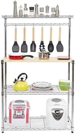 WEI WEI GLOBAL 4-Tier Standing Baker’s Racks, Kitchen Microwave Stand Metal Utility Storage Shelf With Wheels And Hooks -Safavieh Furniture 41mh4kmjcSL. AC