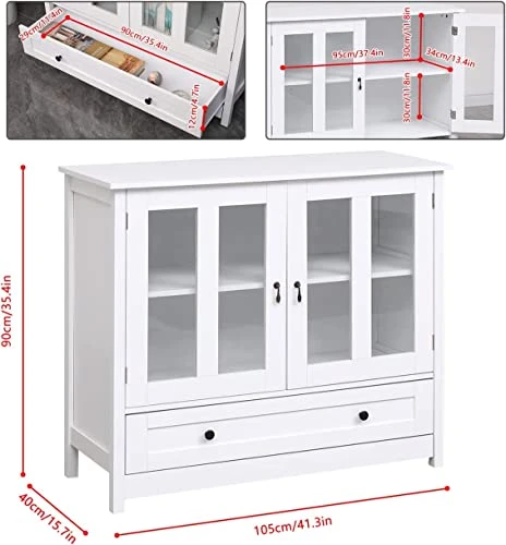 Nozama White Wine Cabinet With Storage Modern Buffet Server Sideboard With 2 Door Cabinets For Kitchen Room Kitchen Bar Storage Cabinet Cupboard 4 Nozama White Wine Cabinet With Storage Modern Buffet Server Sideboard With 2 Door Cabinets For Kitchen Room Kitchen Bar Storage Cabinet Cupboard - Image 4