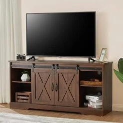 AMERLIFE Fireplace TV Stand Sliding Barn Door Wood Entertainment Center With A 23'' Electric Fireplace Insert, Modern Farmhouse Storage Cabinet Console For TVs Up To 65", Distressed White & Barnwood -Safavieh Furniture 41mntckwcSL. AC