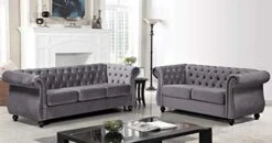 Container Furniture Direct Feinstein Modern Velvet Chesterfield Couches For Living Room With Nailheads, Diamond Tufting & Durable Metal Frame, Loveseat, Sofa, Dark Blue 20 Container Furniture Direct Feinstein Modern Velvet Chesterfield Couches For Living Room With Nailheads, Diamond Tufting & Durable Metal Frame, Loveseat, Sofa, Dark Blue -Safavieh Furniture 41moYfalQqL. AC