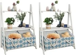 Babion White Ladder Shelf, 3 Tier Ladder Bookshelf With 2 Baskets，Wood Rustic Ladder Bookshelf, Freestanding Storage Organizer Rack, Indoor Plant Stand, Ladder Shelves For Home, 2PCS,White -Safavieh Furniture 41mrxGHypZL. AC