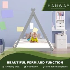Hanway Twin Size Solid Pinewood Teepee Tent Bed Frame Sturdy And Stylish For Kids, Girls And Boys Perfect For Sleepover And Playtime Fun- Indoor/Loft Use - Grey -Safavieh Furniture 41mwuoyiaOL