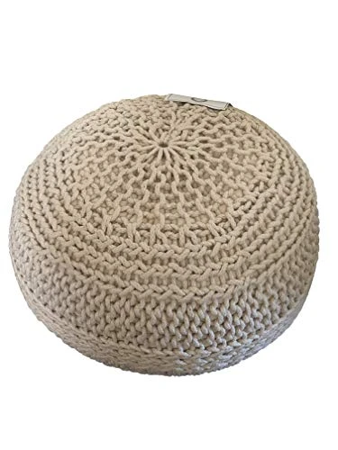 NOORI Home - Premium Luxury 100% Handmade & Handcrafted Cable Style Cotton Knitted Jade Comfortable Pouf, Ottoman, Footrest, Footstool - Beige - 20"x20"x14" 6 NOORI Home - Premium Luxury 100% Handmade & Handcrafted Cable Style Cotton Knitted Jade Comfortable Pouf, Ottoman, Footrest, Footstool - Beige - 20"x20"x14" - Image 6