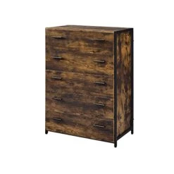 Elountik Juvanth Industrial Style Chest With 5 Storage Drawers, Metal And Wood Frame For Bedroom, Living Room, Chest