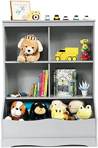 HONEY JOY Kids Toy Storage Organizer With Bookcase, 4-Cubby Organization Storage Cabinet W/Display Shelf, Wooden Toy Storage Unit For Playroom, Nursery Daycare(Gray) 8 HONEY JOY Kids Toy Storage Organizer With Bookcase, 4-Cubby Organization Storage Cabinet W/Display Shelf, Wooden Toy Storage Unit For Playroom, Nursery Daycare(Gray) - Image 8
