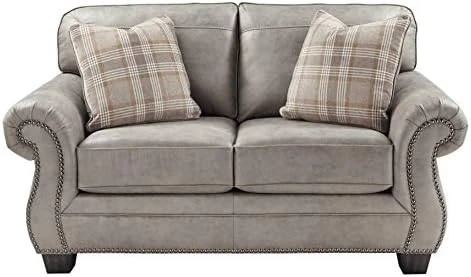 Signature Design By Ashley Olsberg Faux Leather Loveseat With Nailhead Trim And 2 Accent Pillows, Gray & Olsberg Faux Leather Ottoman With Nailhead Trim, Gray 6 Signature Design By Ashley Olsberg Faux Leather Loveseat With Nailhead Trim And 2 Accent Pillows, Gray & Olsberg Faux Leather Ottoman With Nailhead Trim, Gray - Image 6