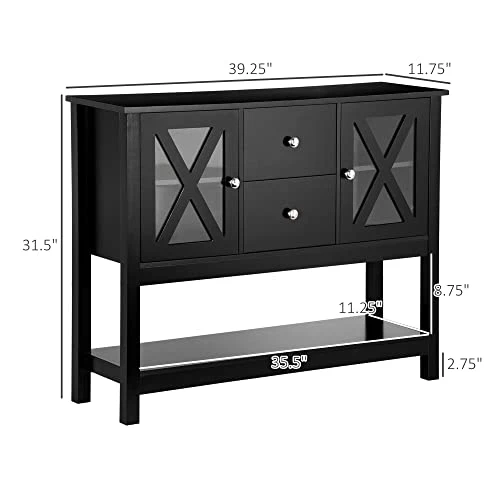 HOMCOM Coffee Bar Cabinet, Sideboard Buffet Cabinet, Kitchen Cabinet With Storage Drawers And Glass Door For Living Room, Entryway, Black 2 HOMCOM Coffee Bar Cabinet, Sideboard Buffet Cabinet, Kitchen Cabinet With Storage Drawers And Glass Door For Living Room, Entryway, Black - Image 2