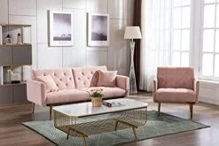 SLEERWAY Modern Velvet Single Sofa Chair, Upholstered Accent Living Room Chair, Comfy Armchair With Rose Golden Metal Legs, Tufted Chair For Reading Or Lounging (Pink) -Safavieh Furniture 41nRvbeAV4S
