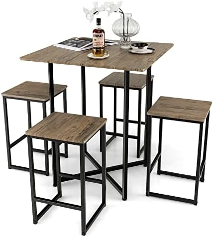 Giantex 5 Piece Dining Table Set, Industrial Kitchen Table Set W/ 4 Stools, Square Space-Saving Bar Table Set For Small Spaces, Apartment, Counter Height Table Sets W/Metal Frame (Natural & Black) 6 Giantex 5 Piece Dining Table Set, Industrial Kitchen Table Set W/ 4 Stools, Square Space-Saving Bar Table Set For Small Spaces, Apartment, Counter Height Table Sets W/Metal Frame (Natural & Black) - Image 6
