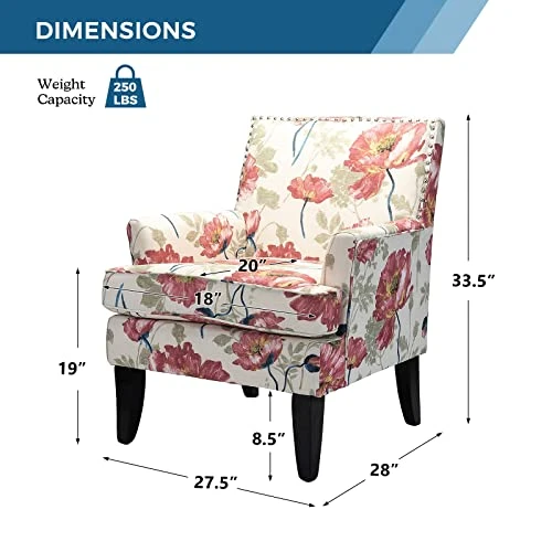 HULALA HOME Modern Accent Chair With Arms And Wooden Legs, Mid Century Accent Chair Armchair High Back Rest, Padded Armrest And Comfortable Cushioned Seat For Living Room (Red Yellow Floral) 2 HULALA HOME Modern Accent Chair With Arms And Wooden Legs, Mid Century Accent Chair Armchair High Back Rest, Padded Armrest And Comfortable Cushioned Seat For Living Room (Red Yellow Floral) - Image 2
