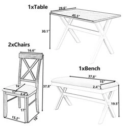 Merax Farmhouse Dining Table Set With Upholstered 2 X-Back Chairs And Bench For 4, Home Kitchen Wooden Furniture, Brown+Beige 15 Merax Farmhouse Dining Table Set With Upholstered 2 X-Back Chairs And Bench For 4, Home Kitchen Wooden Furniture, Brown+Beige -Safavieh Furniture 41nYxeAO5BS